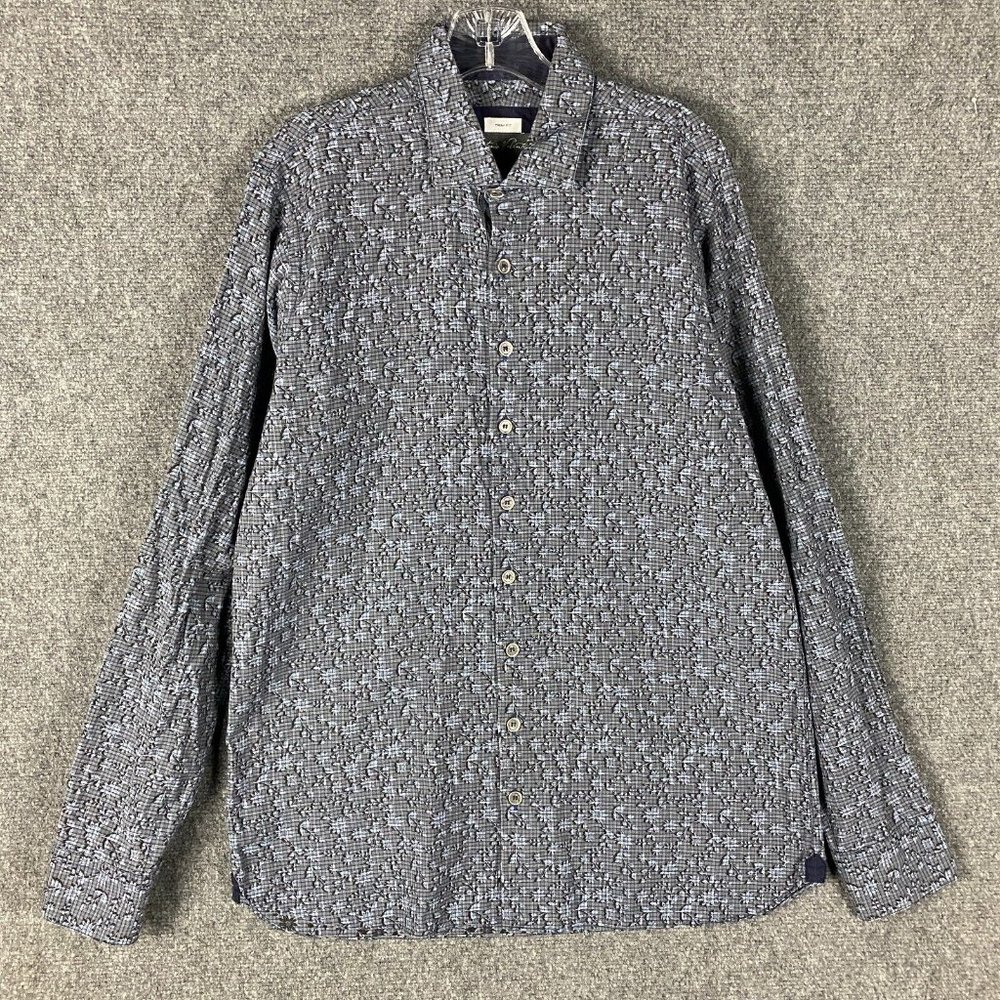 Antonio Valente Button Up Shirt Men's Large Trim Fit Floral Gray 100% Cotton L